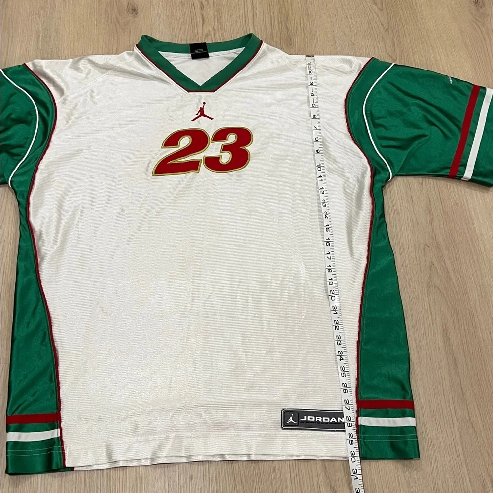 Vintage Jordan Large Green and White Jersey with Red Number